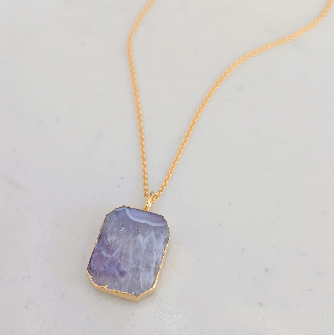 amethyst strata rectangular pendant necklace