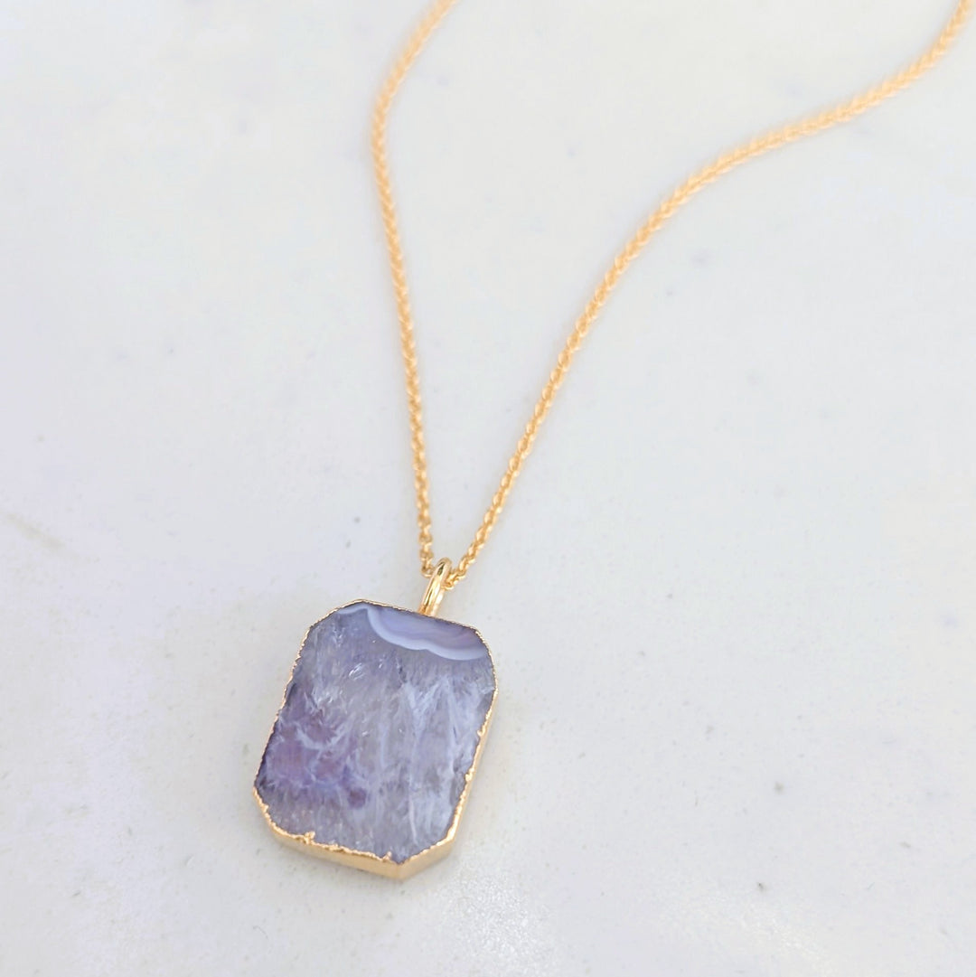 amethyst strata rectangular pendant necklace