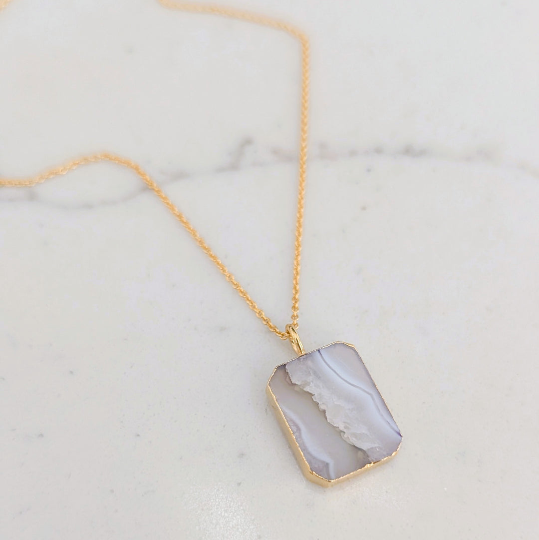 amethyst strata rectangular pendant necklace