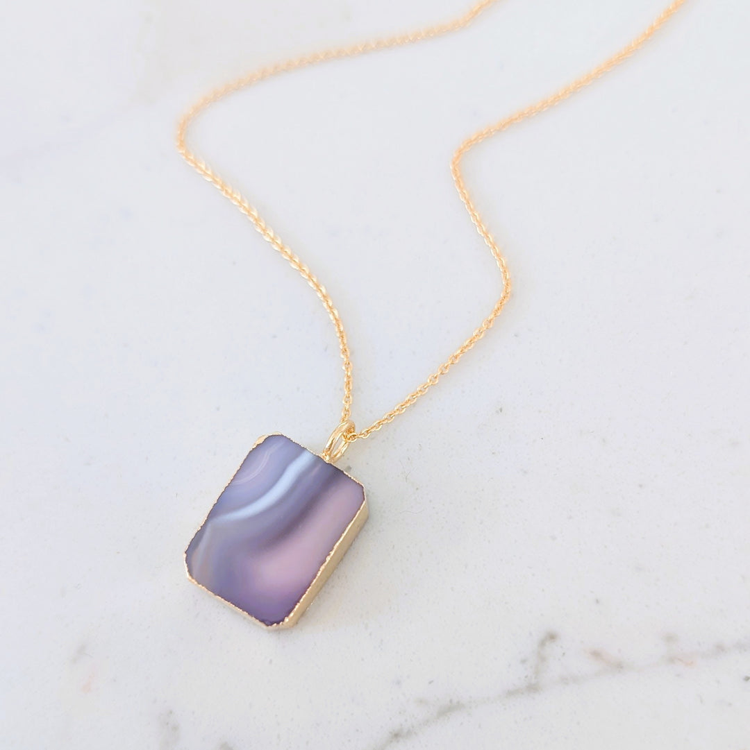 amethyst strata rectangular pendant necklace