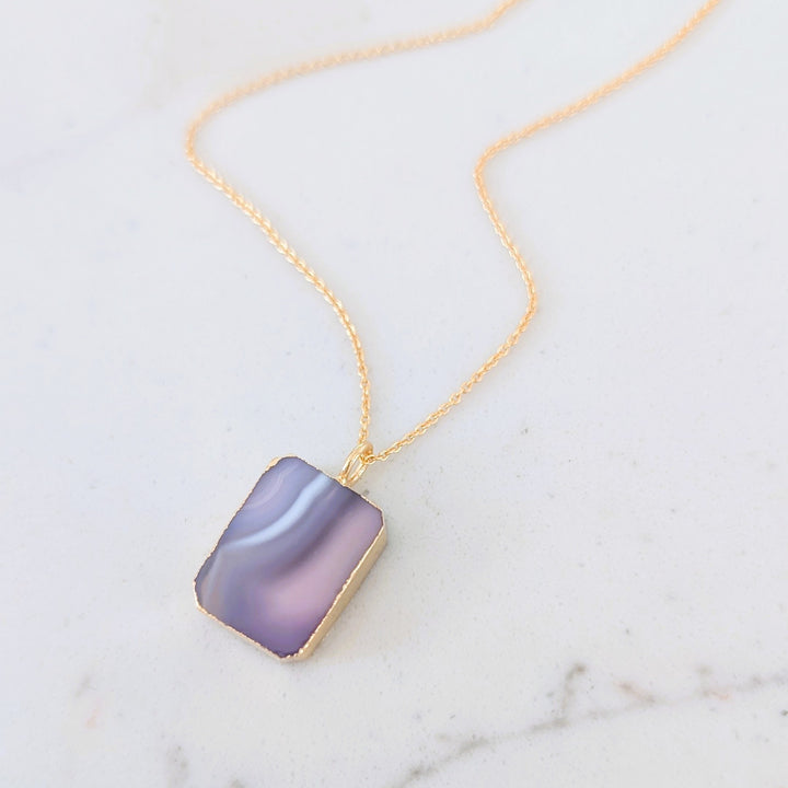 amethyst strata rectangular pendant necklace