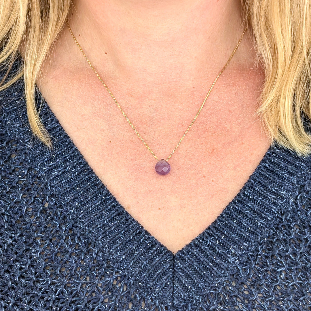 Necklace with a purple amethyst February birthstone gemstone pendant charm