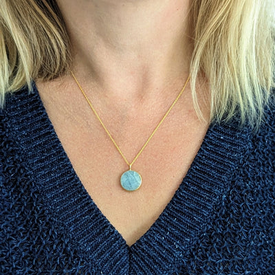 gold aquamarine March birthstone pendant necklace