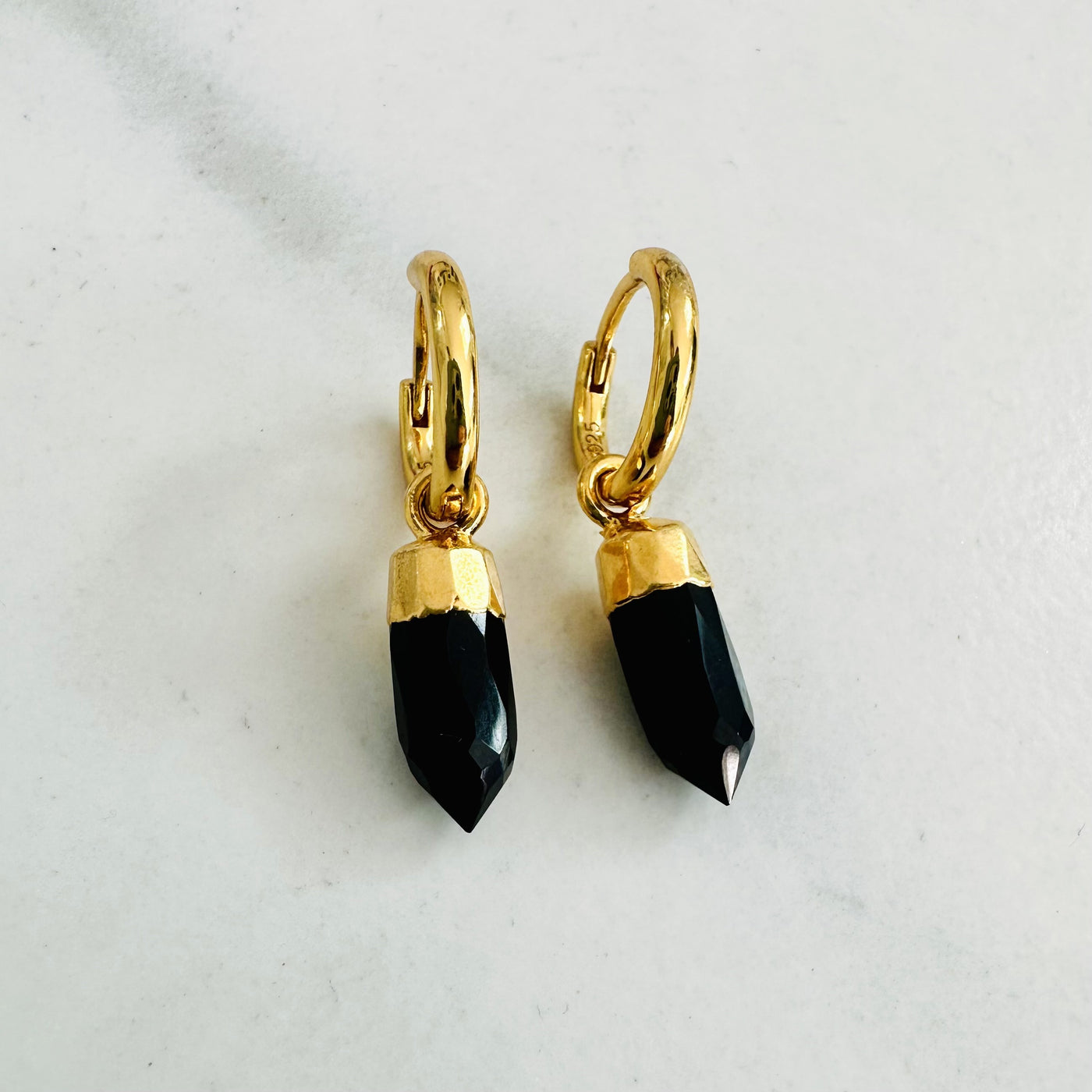 black onyx spike charm hoop earrings