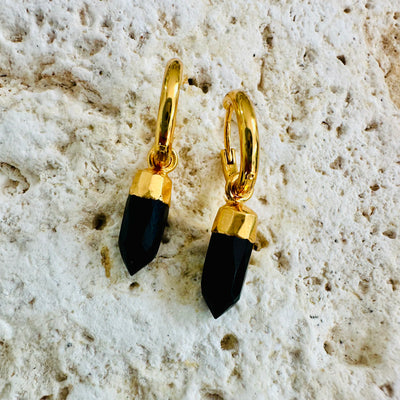 black onyx spike charm hoop earrings