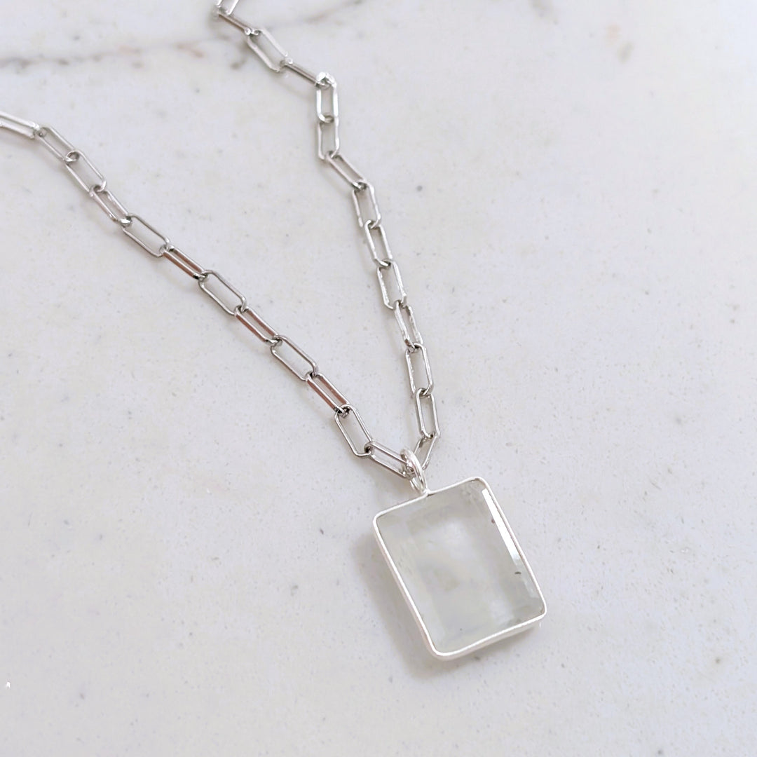 The Faceted Rectangle Blue Topaz Necklace