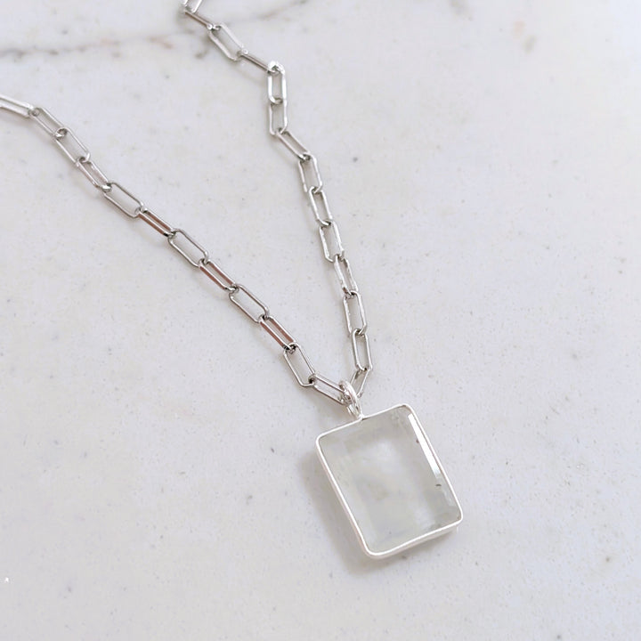 The Faceted Rectangle Blue Topaz Necklace