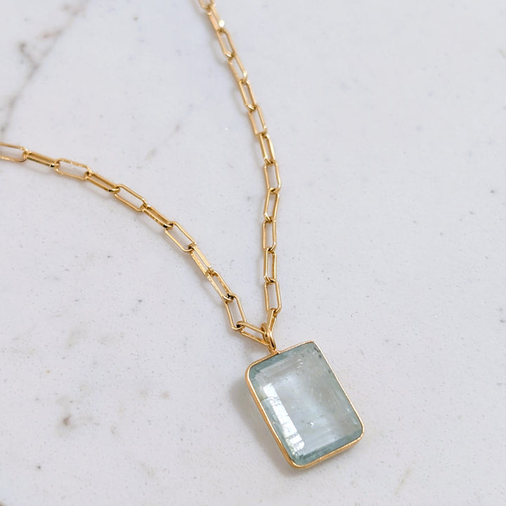 The Faceted Rectangle Blue Topaz Necklace