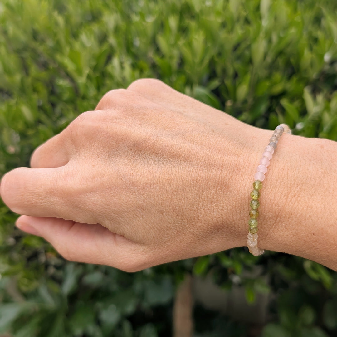 peridot, rose quartz and citrine friendship gemstone bracelet
