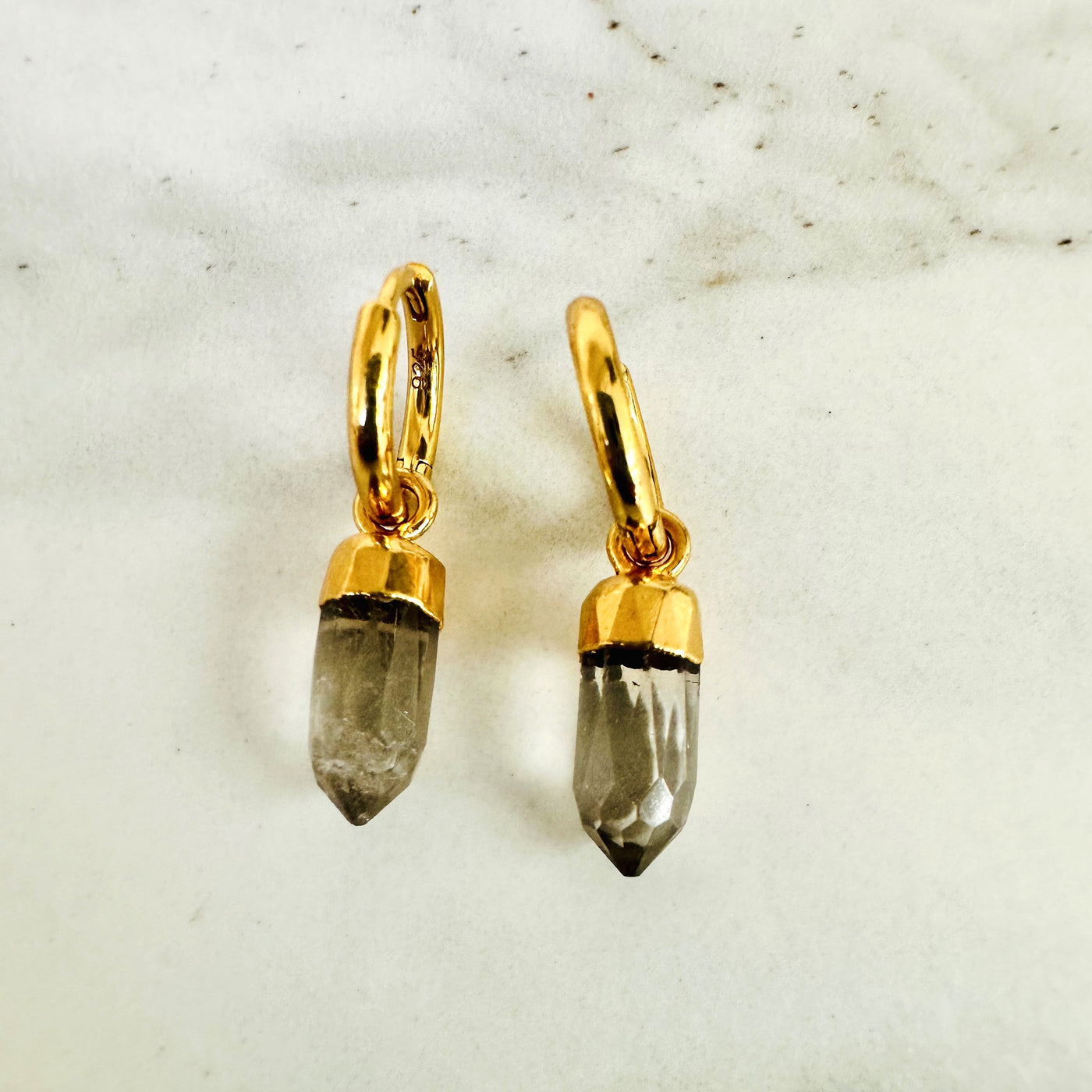 clear quartz spike gold hoop earrings
