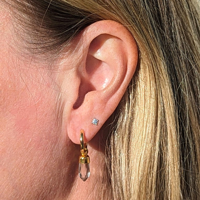 clear quartz spike gold hoop earrings