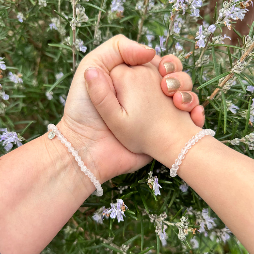 clear quartz Mummy and me gemstone bracelet set