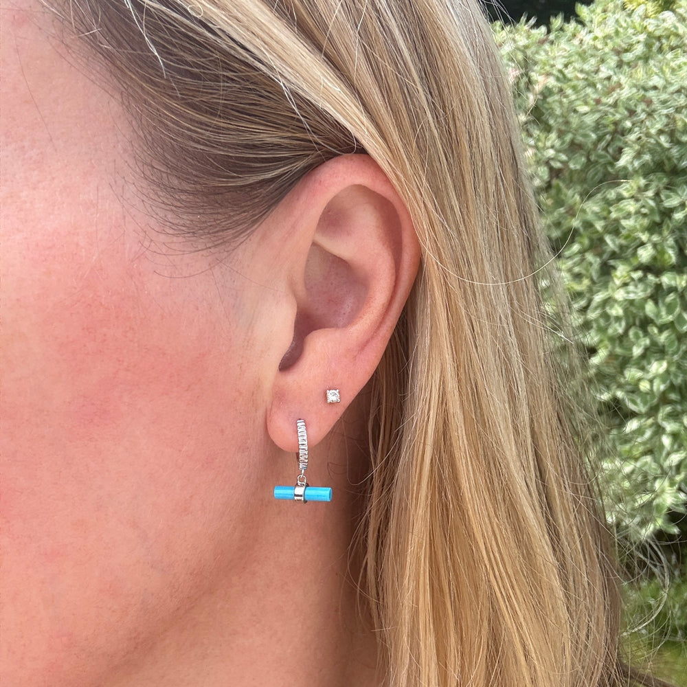 sterling silver turquoise t-bar hoop earrings