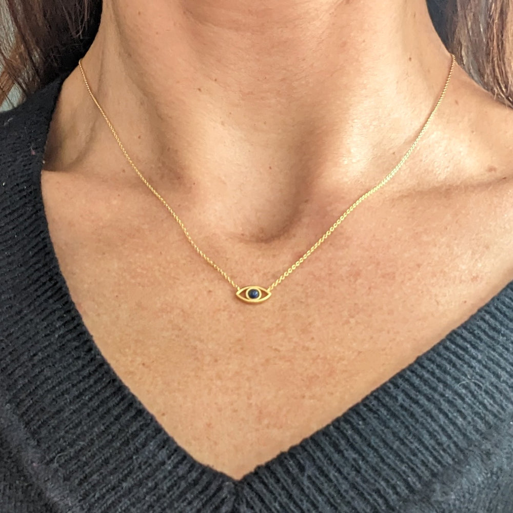 gold vermeil and lapis lazuli evil eye necklace