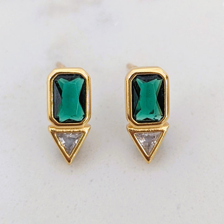 gold plated sterling silver geometric emerald stud earrings
