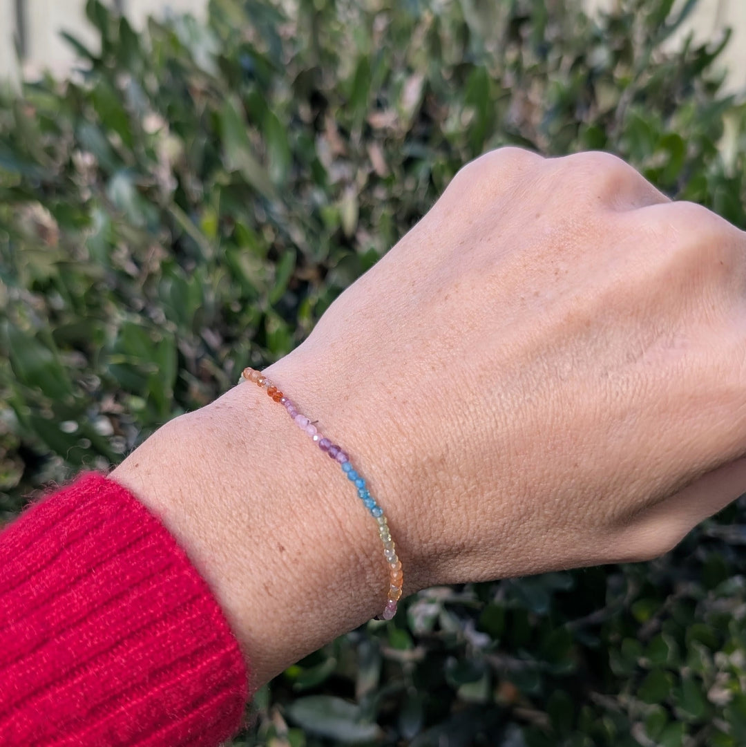 Good Vibes rainbow gemstone bracelet with 2mm faceted beads