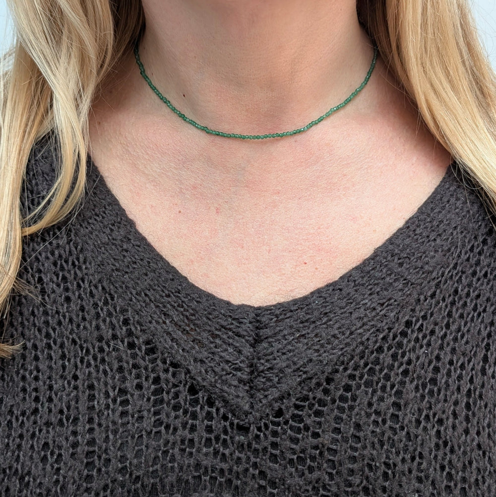 green aventurine 2mm bead gemstone necklace 