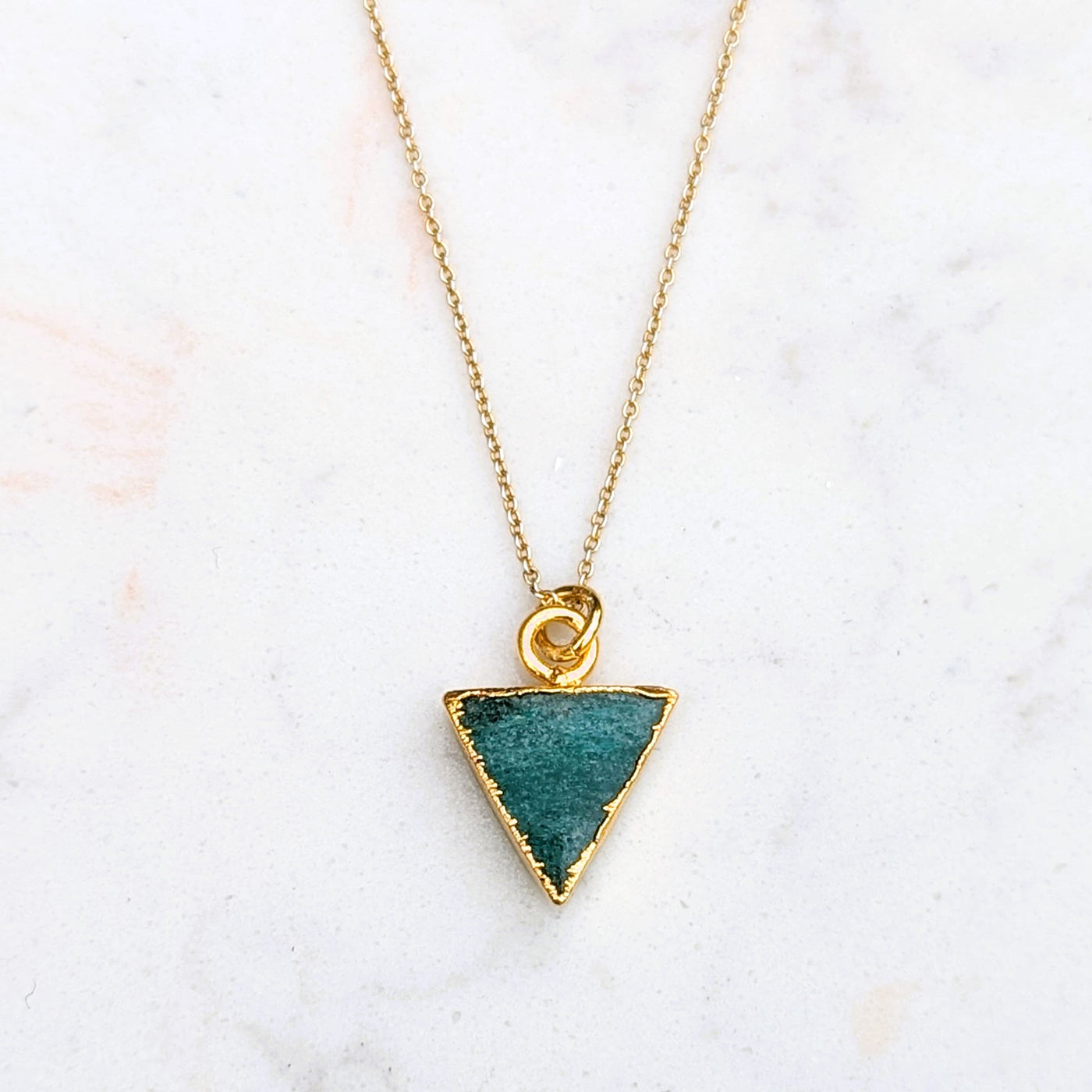 gold plated sterling silver green aventurine triangular charm pendant necklace