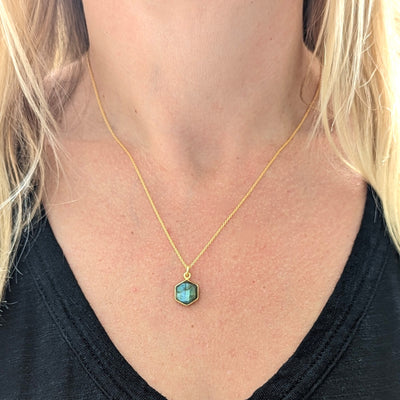 The Hexagon Labradorite Gemstone Necklace - 18ct Gold Plated