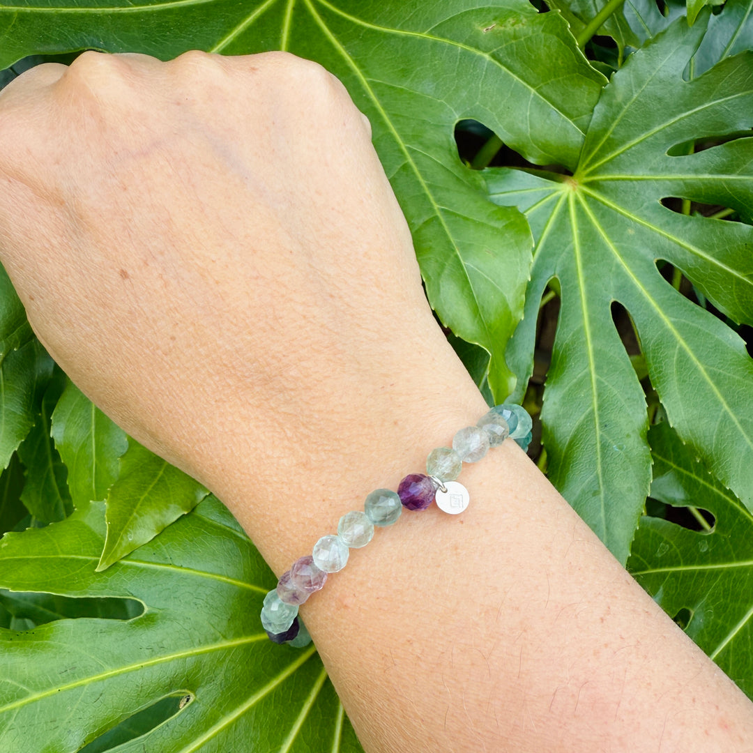 6mm beaded fluorite gemstone bracelet 