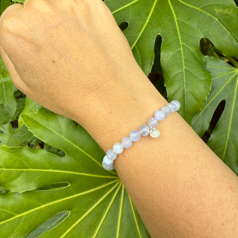 6mm faceted bead blue lace agate gemstone bracelet 