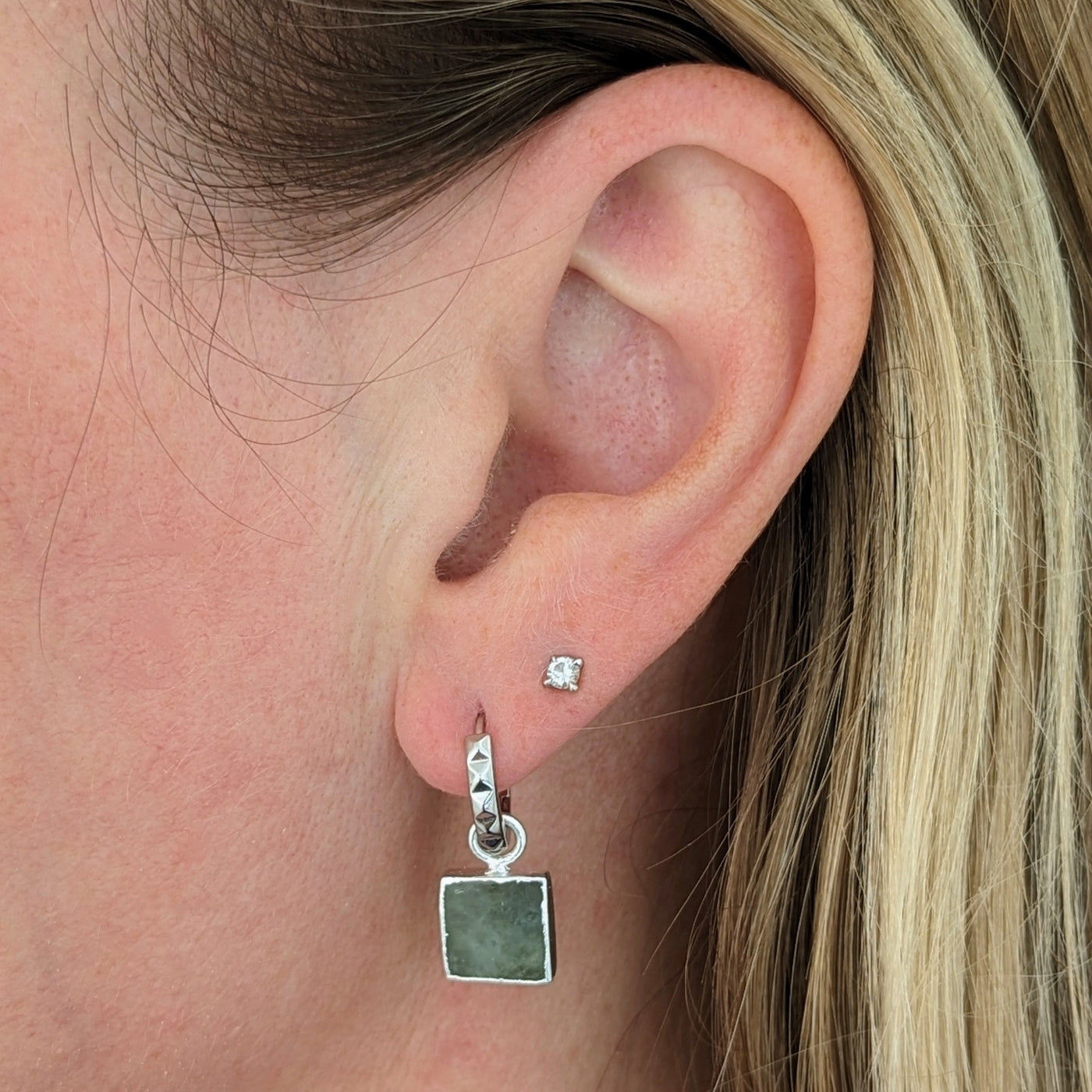 The Square Aquamarine Gemstone Hoop Earrings - Sterling Silver