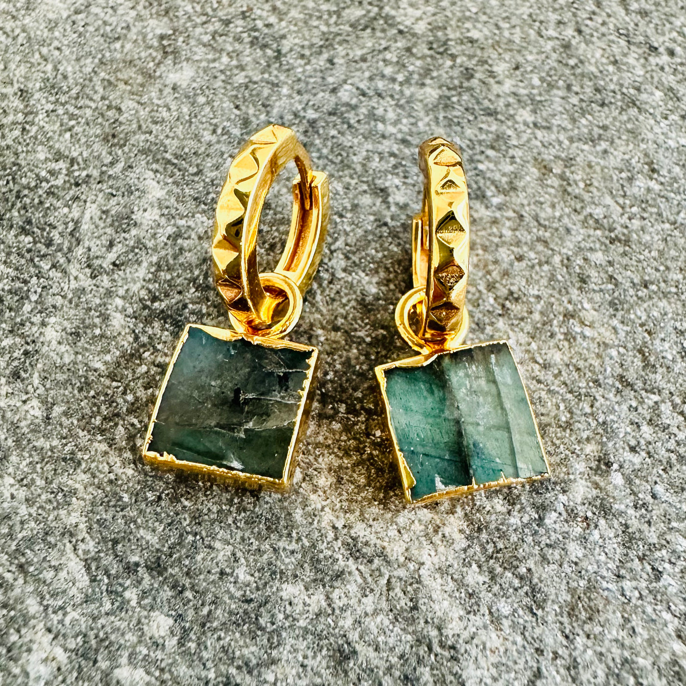 The Square Labradorite gold hoop earrings