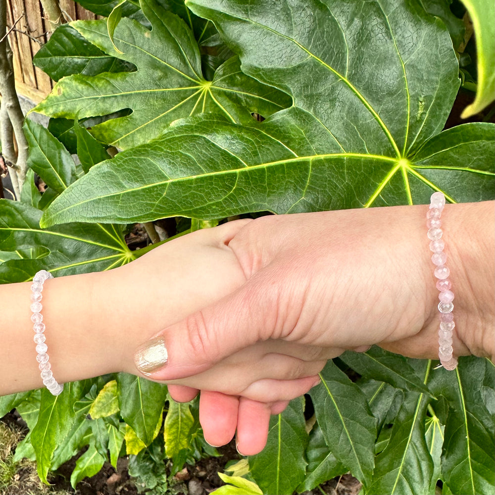 rose quartz mummy and me gemstone bracelet set 4mm beads 