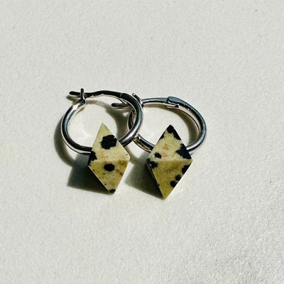 The Octahedron Dalmatian Jasper Gemstone Hoop Earrings - Sterling Silver