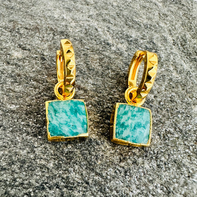 The Square Amazonite gold hoop earrings 