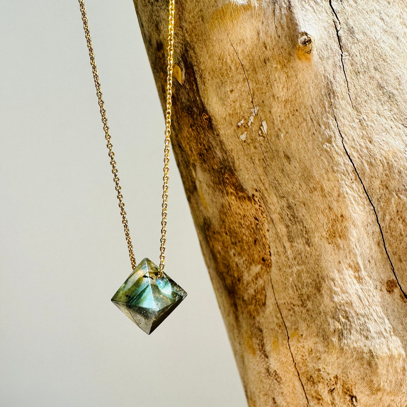 Labradorite octahedron gold necklace