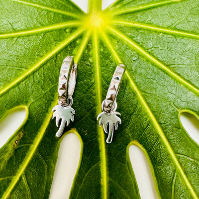 The Palm Tree Accent Pyramid Hoop Earrings - Sterling Silver