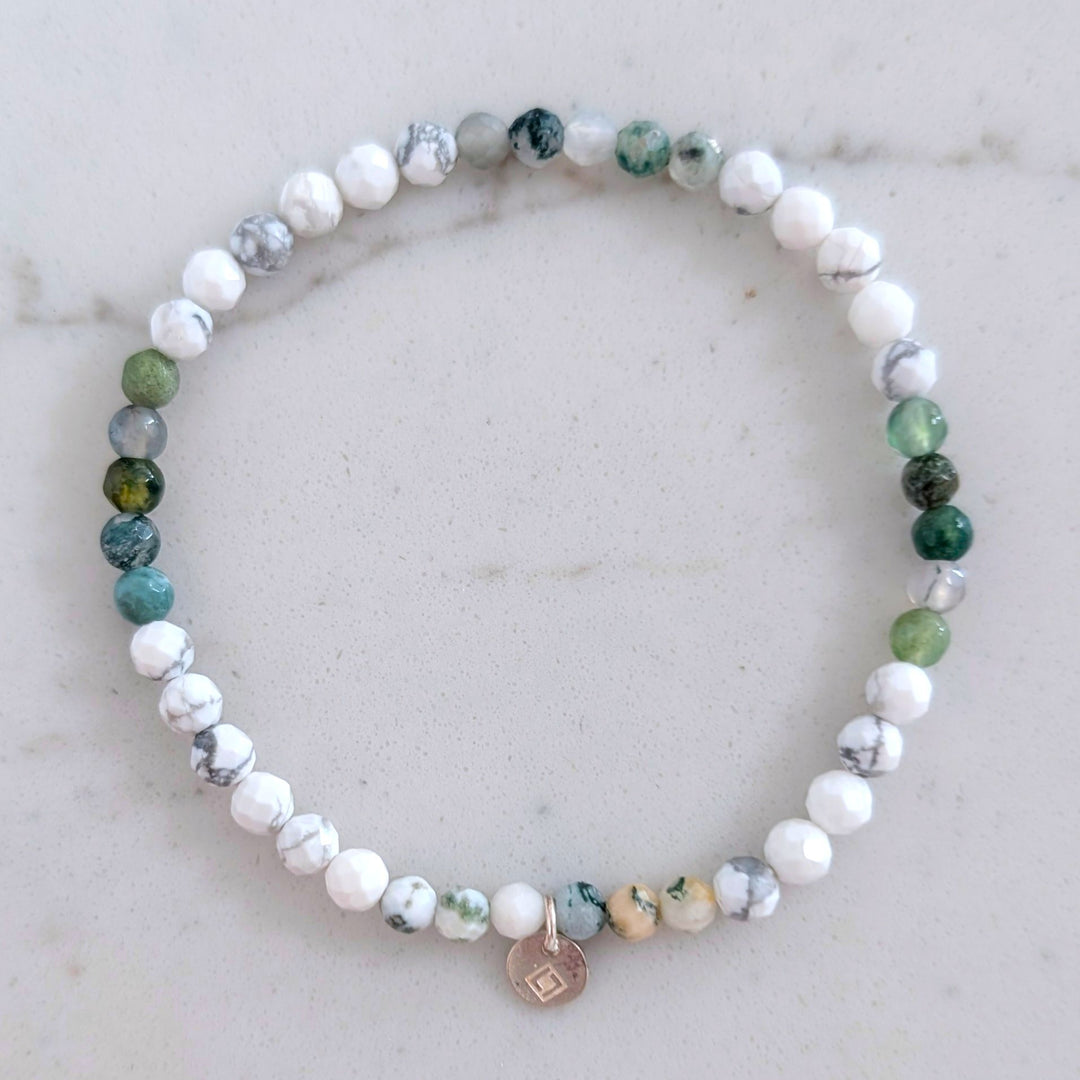 tree agate, moss agate and white howlite bracelet 