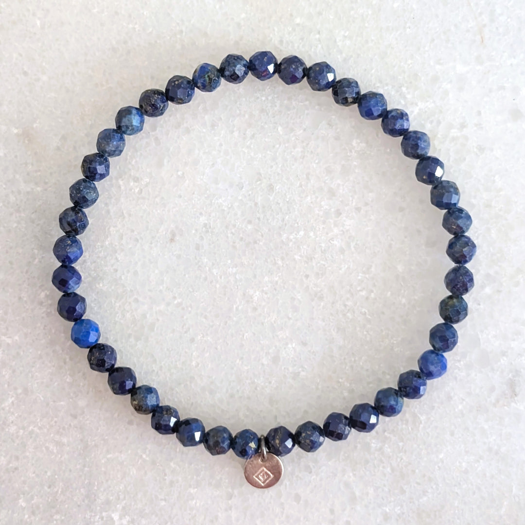 blue lapis lazuli 4mm faceted bead gemstone bracelet 