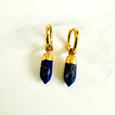 lapis lazuli spike charm hoop earrings