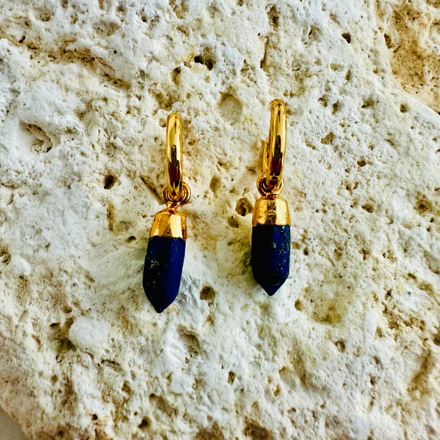 lapis lazuli spike hoop earrings