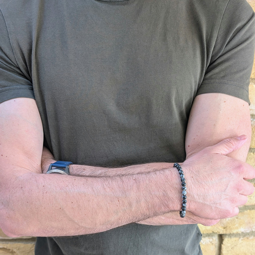 men's snowflake obsidian gemstone bracelet