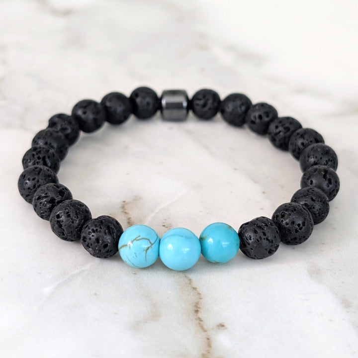 men's turquoise and lava stone bead December birthstone bracelet
