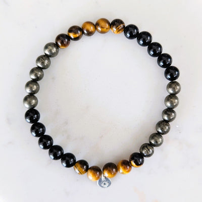 men's gemstone pyrite, obsidian and tiger's eye bracelet