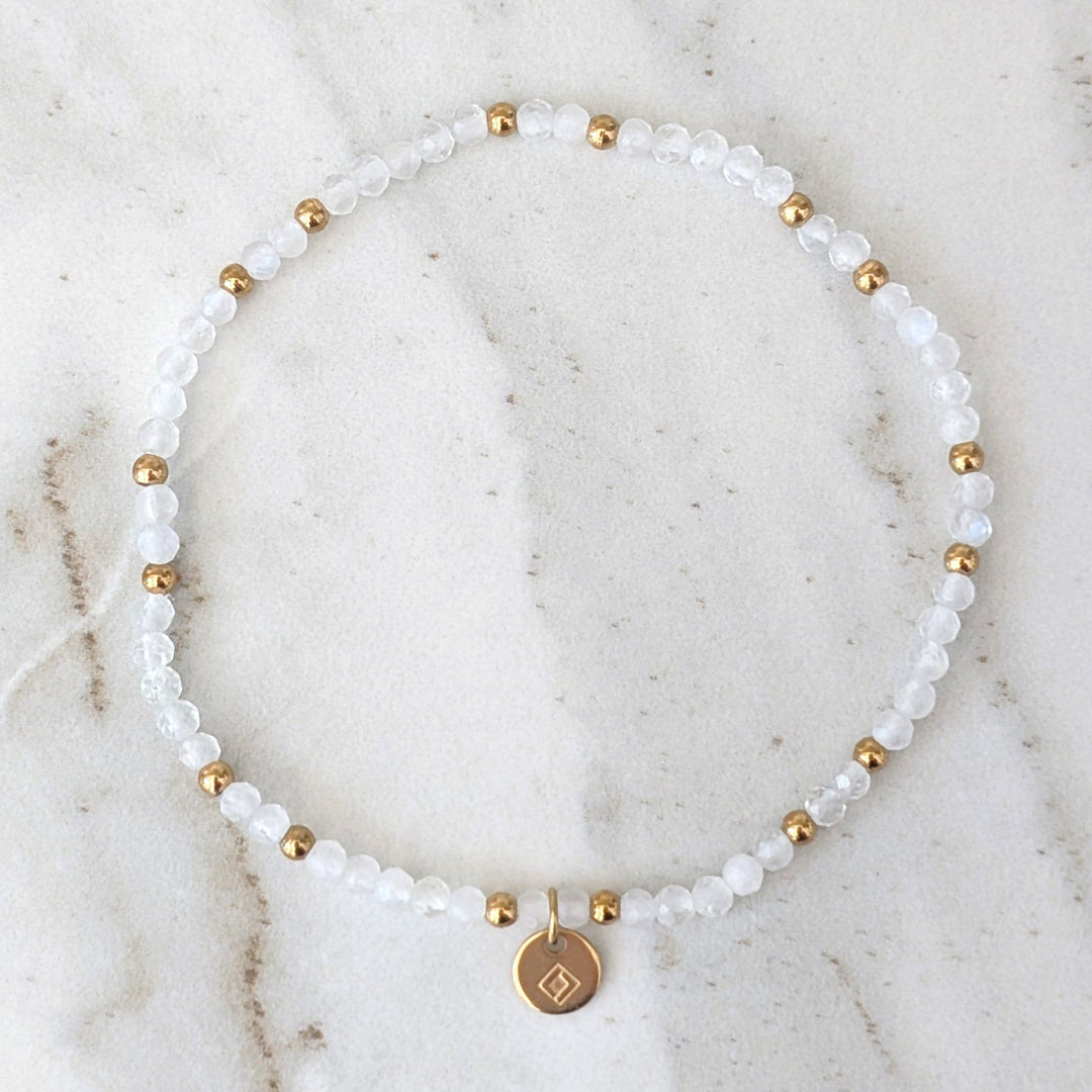 moonstone 3mm moonstone and gold bead gemstone bracelet 