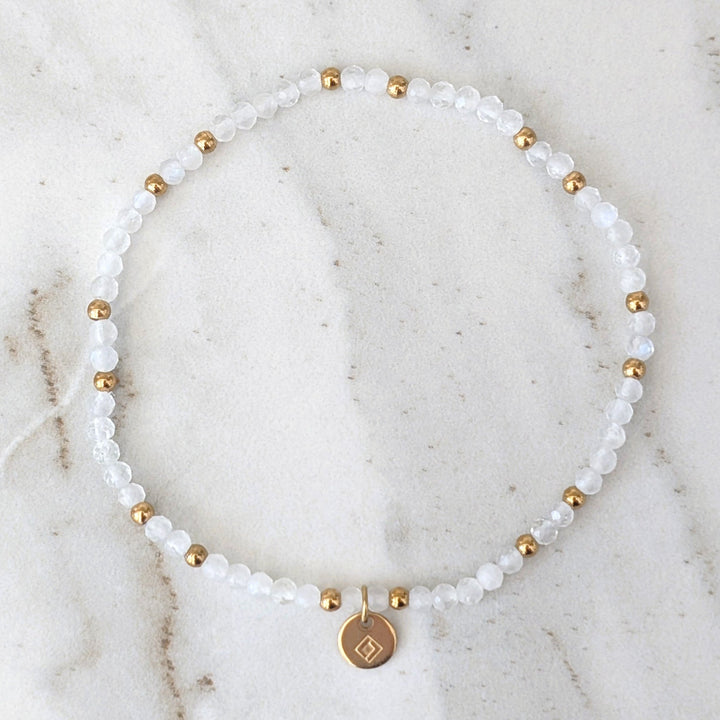 moonstone 3mm moonstone and gold bead gemstone bracelet 