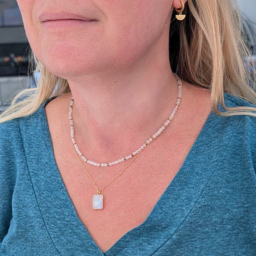 moonstone gemstone and gold bead necklace