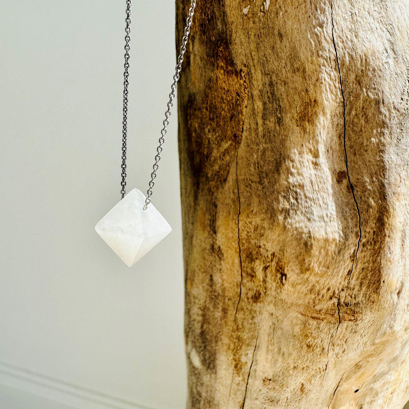 Moonstone octahedron silver necklace - lapis london
