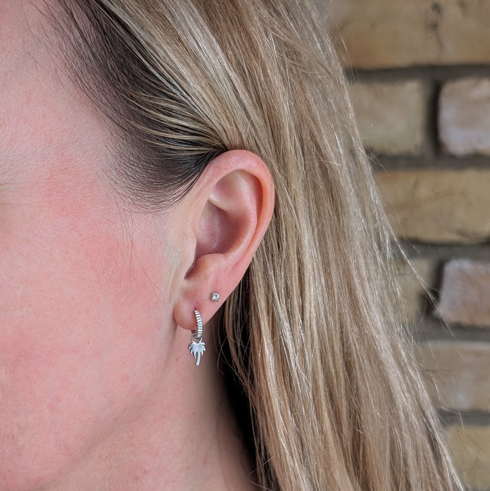 sterling silver palm tree charm hoop 
earrings