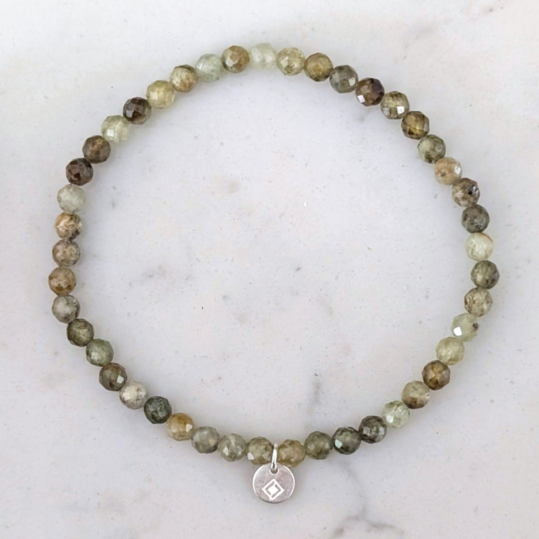 green 4mm faceted bead peridot August birthstone gemstone bracelet 