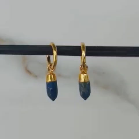 lapis lazuli spike charm hoop earrings