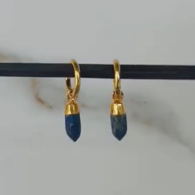 lapis lazuli spike charm hoop earrings