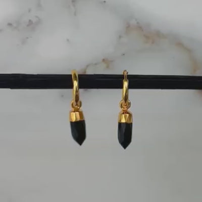 black onyx spike charm hoop earrings