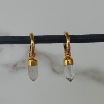 clear quartz spike gold hoop earrings