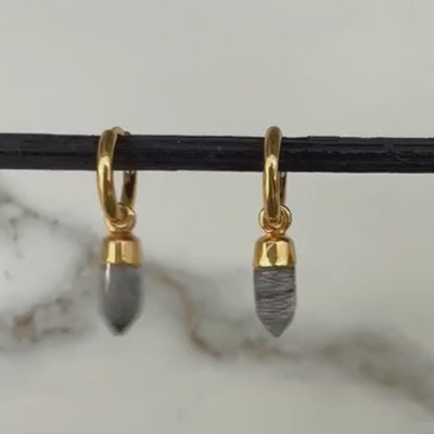 tourmalinated quartz spike charm hoop earrings